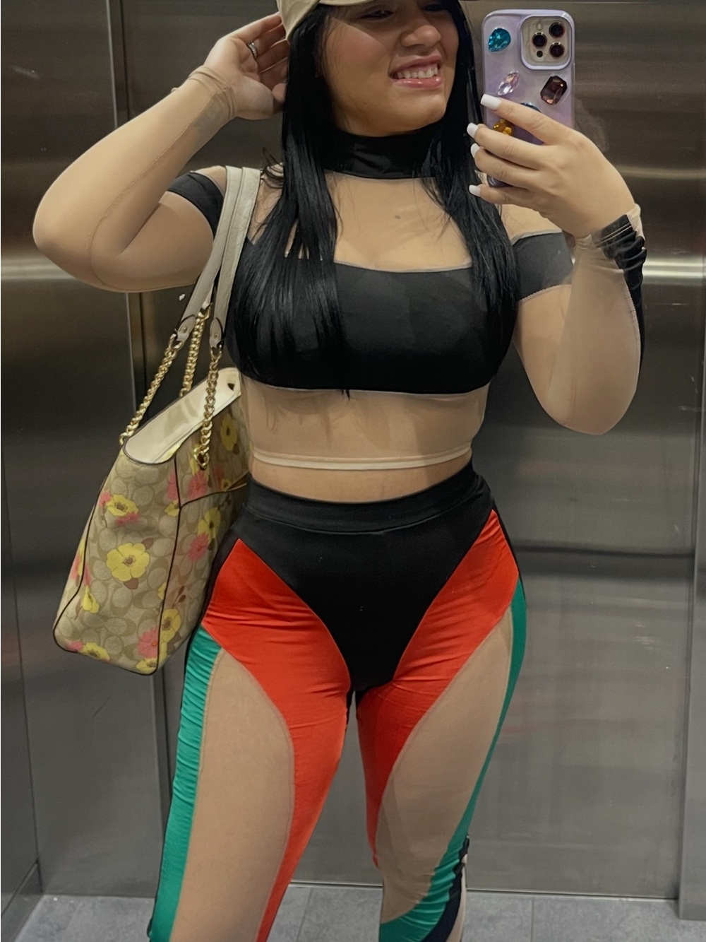 Fashion Nova Black and Nude Mesh Crop Top